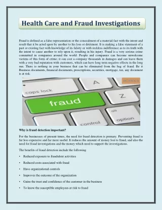 health care and fraud investigations