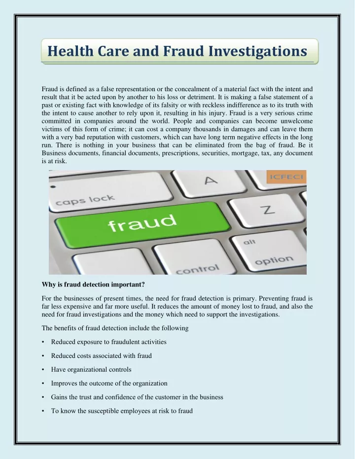 health care and fraud investigations