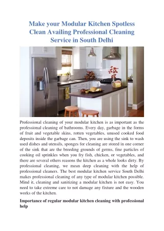 Make your Modular Kitchen Spotless Clean Availing Professional Cleaning Service in South Delhi