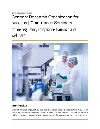Contract Research Organization for success | Compliance Seminars