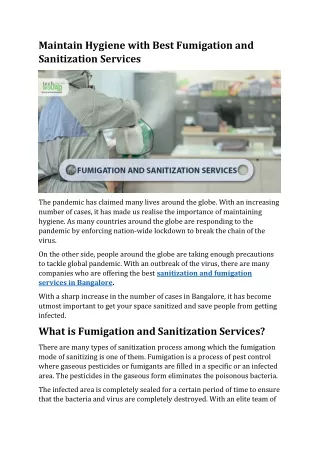 maintain hygiene with best fumigation