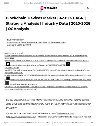 Global Blockchain Devices Market is set to grow at a CAGR of 42.81% during 2020-2026