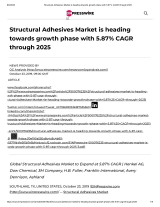 Structural Adhesives Market is heading towards growth phase with 5.87% CAGR through 2025