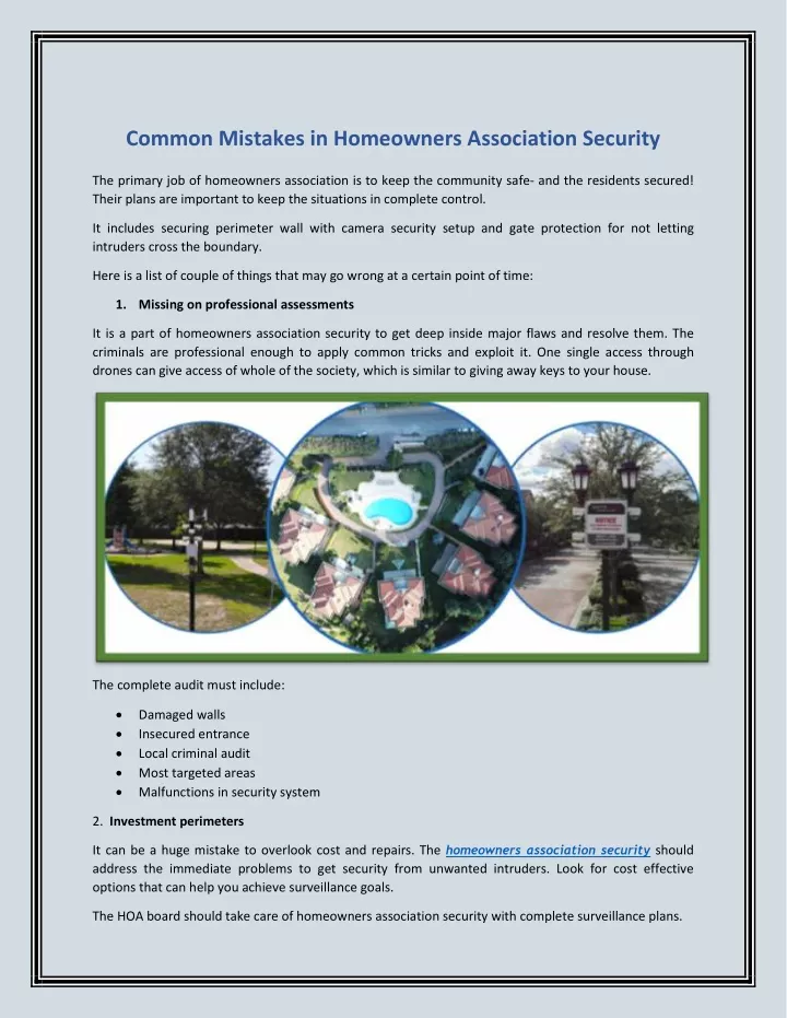 common mistakes in homeowners association security