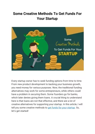 some creative methods to get funds for your