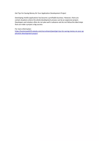 Get Tips For Saving Money On Your Application Development Project