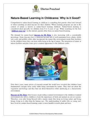 Nature-Based Learning in Childcares: Why is it Good?
