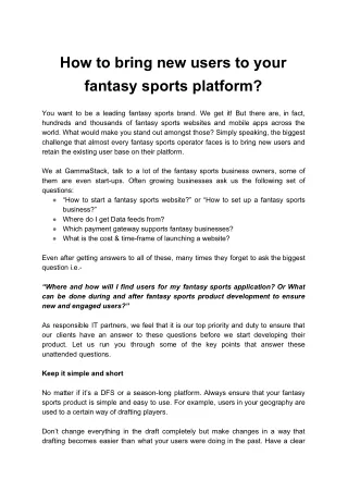 How to bring new users to your fantasy sports platform?