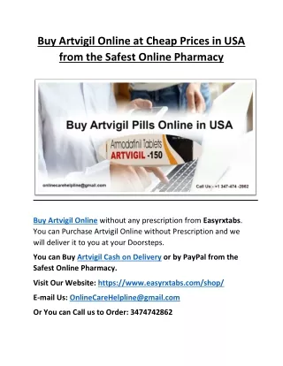 Buy Artvigil Online at Cheap Prices in USA from the Safest Online Pharmacy
