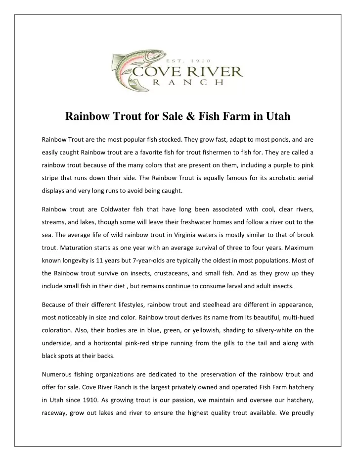 rainbow trout for sale fish farm in utah