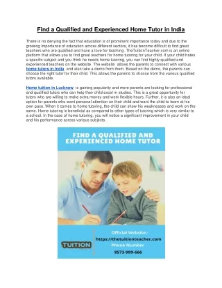 find a qualified and experienced home tutor