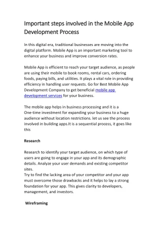 important steps involved in the mobile