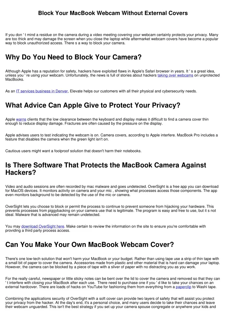 block your macbook webcam without external covers