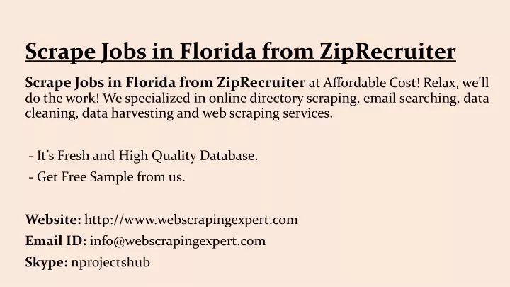 scrape jobs in florida from ziprecruiter