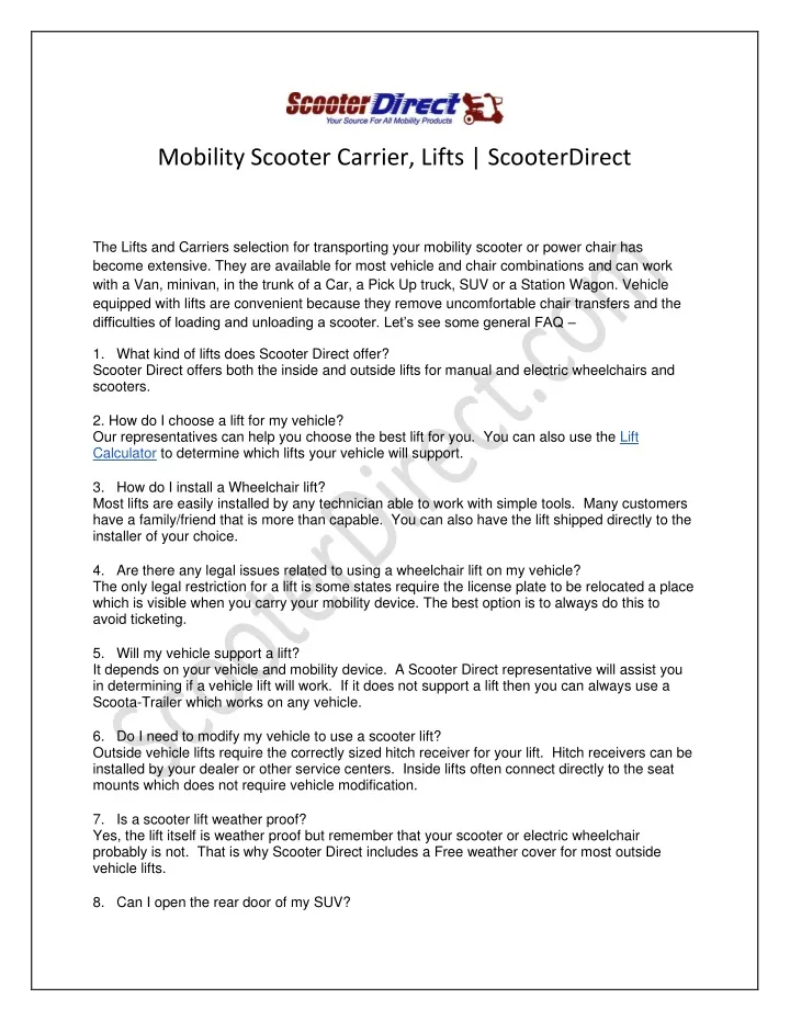 mobility scooter carrier lifts scooterdirect
