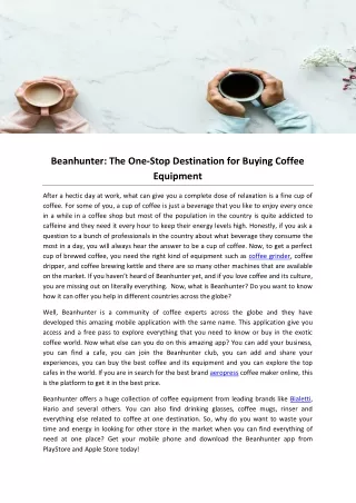 Beanhunter- The One-Stop Destination for Buying Coffee Equipment