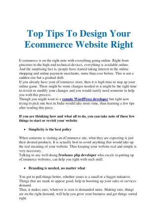 Top Tips To Design Your Ecommerce Website Right