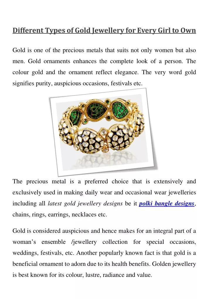 different types of gold jewellery for every girl