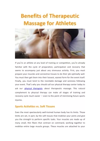 Benefits of Therapeutic Massage for Athletes