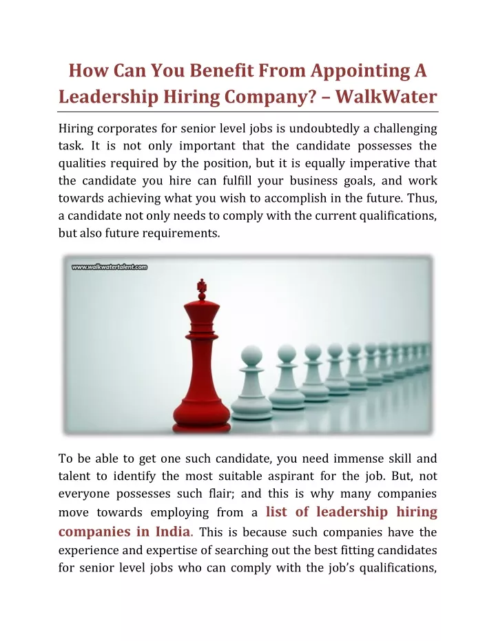 how can you benefit from appointing a leadership