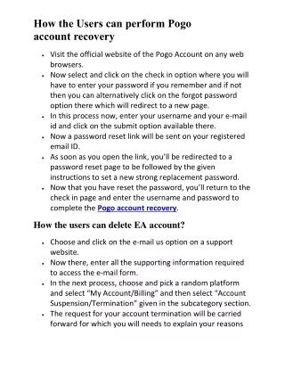 how the users can perform pogo account recovery