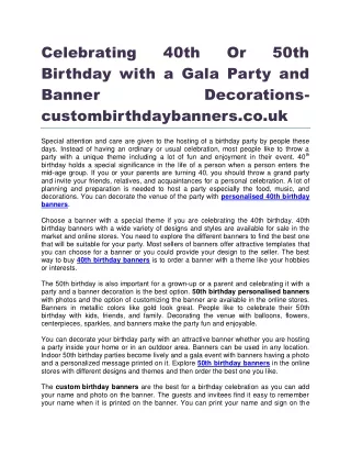 Celebrating 40th Or 50th Birthday with a Gala Party and Banner Decorations custombirthdaybanners.co.uk