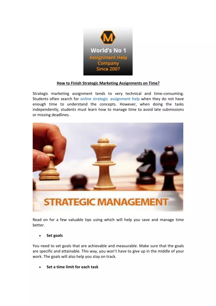 how to finish strategic marketing assignments