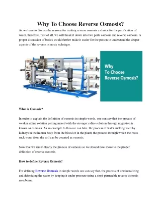 why to choose reverse osmosis as we have