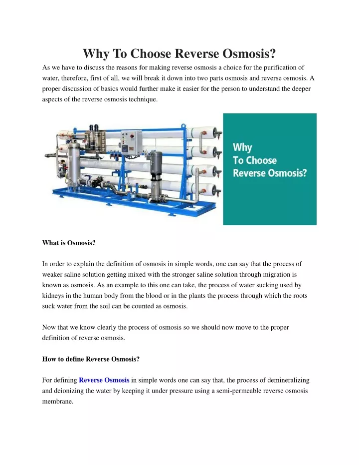 why to choose reverse osmosis as we have