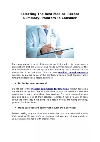 selecting the best medical record summary