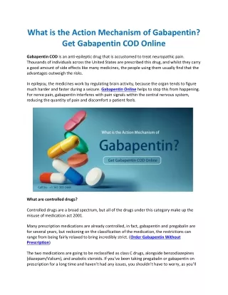 What is the Action Mechanism of Gabapentin? Get Gabapentin COD Online