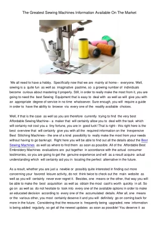 the greatest sewing machines information