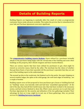 Details of Building Reports