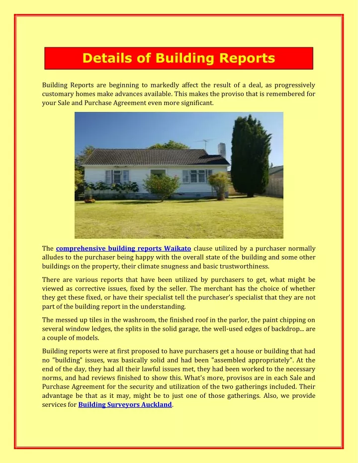 details of building reports