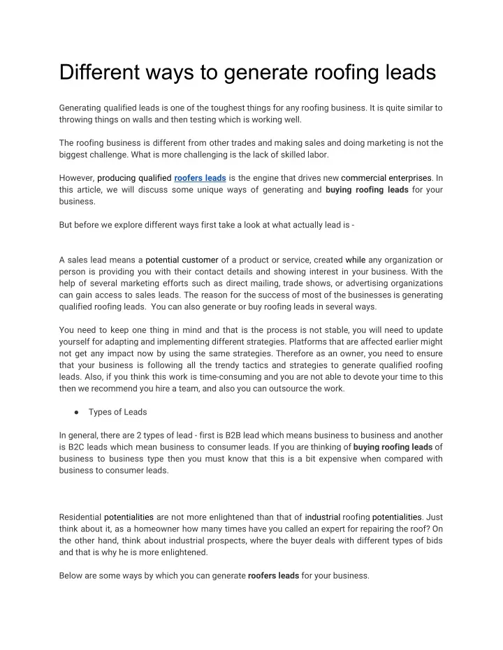 different ways to generate roofing leads