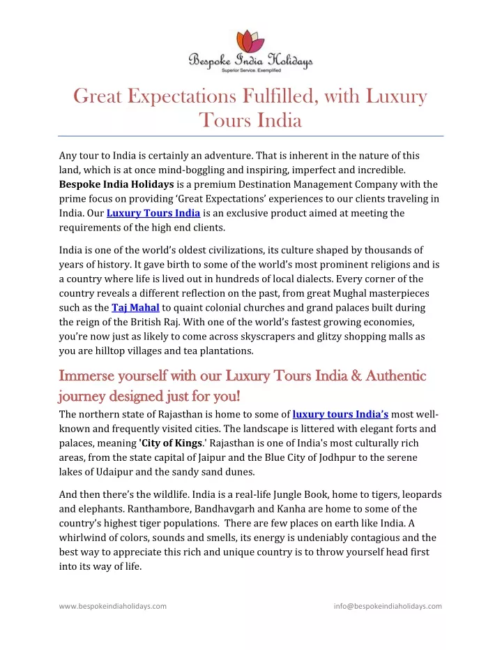great expectations fulfilled with luxury tours