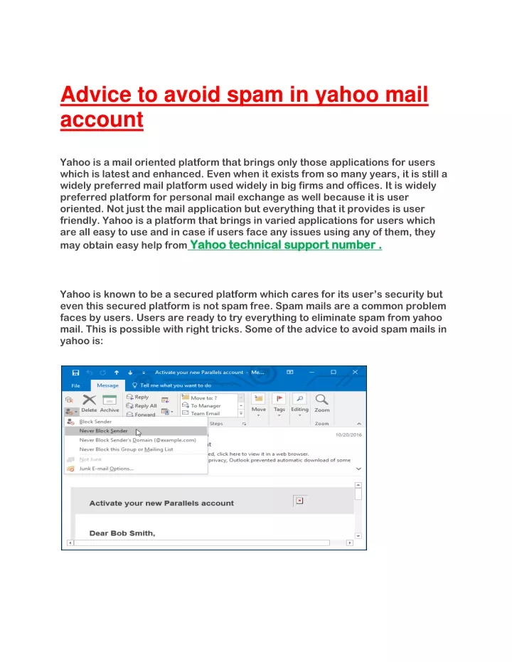 advice to avoid spam in yahoo mail account yahoo
