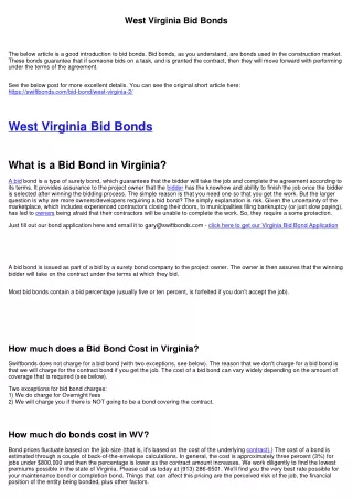 west virginia bid bonds
