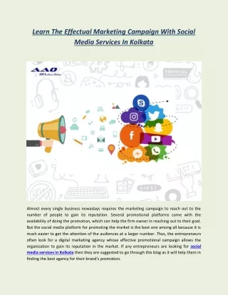 Learn The Effectual Marketing Campaign With Social Media Services In Kolkata