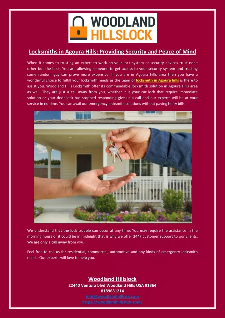 locksmiths in agoura hills providing security