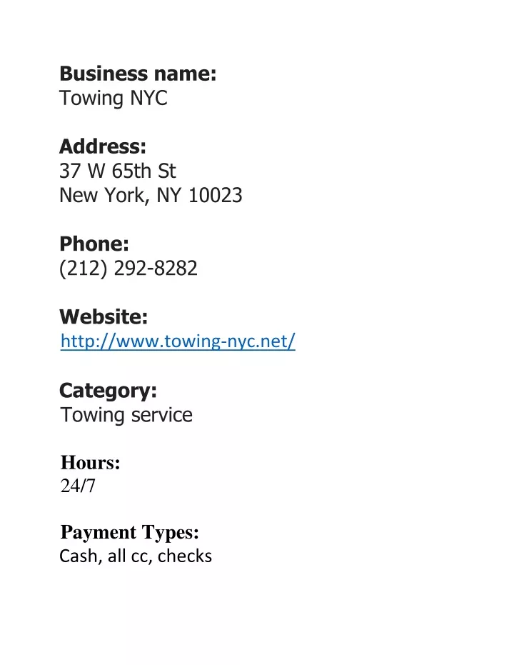 business name towing nyc address 37 w 65th