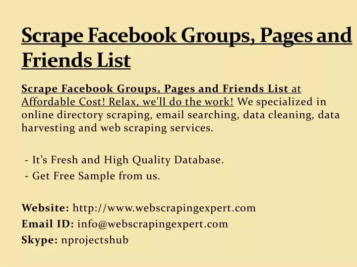 scrape facebook groups pages and friends list