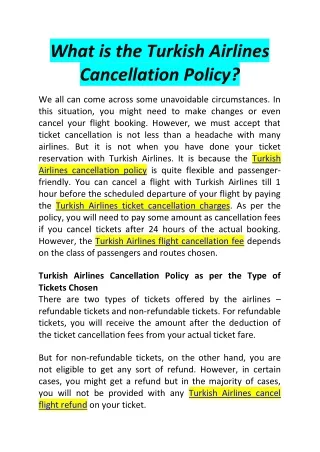 What is the Turkish Airlines Cancellation Policy?