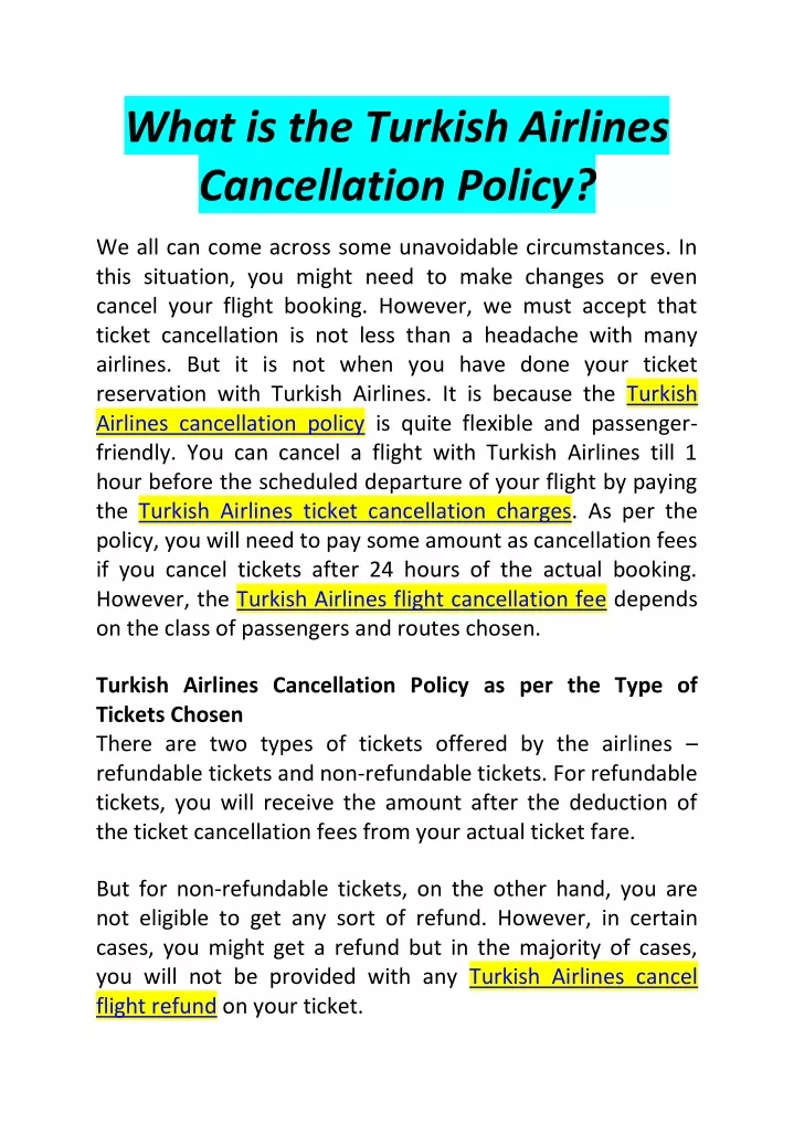 what is the turkish airlines cancellation policy