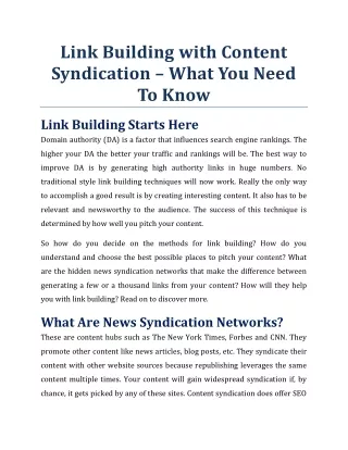 Link Building with Content Syndication – What You Need To Know