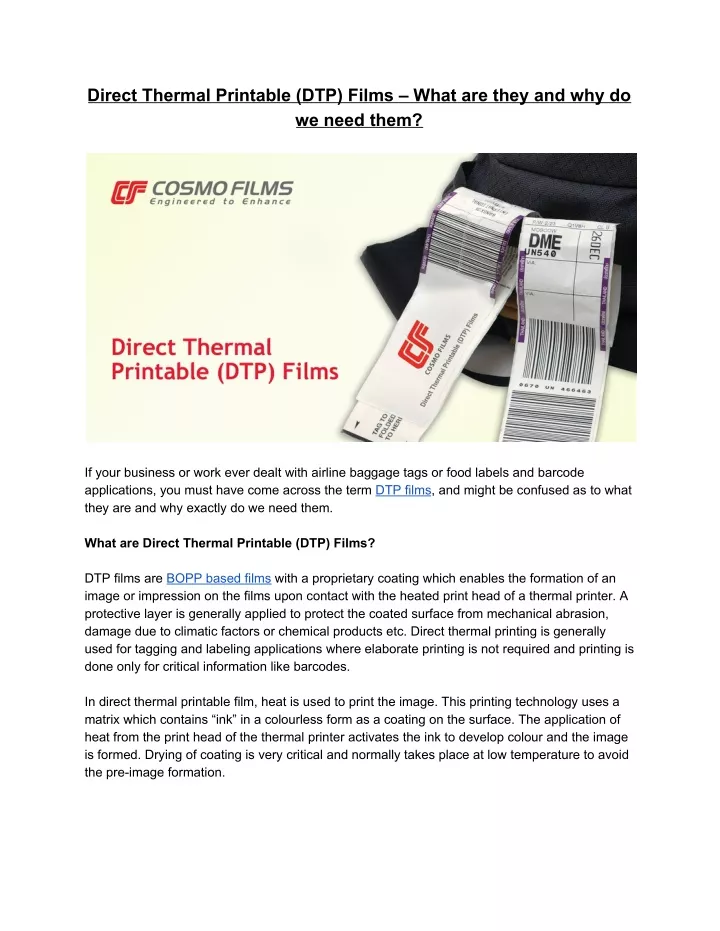direct thermal printable dtp films what are they