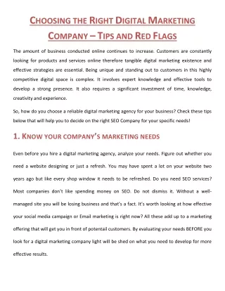 Choosing the Right Digital Marketing Company – Tips and Red Flags