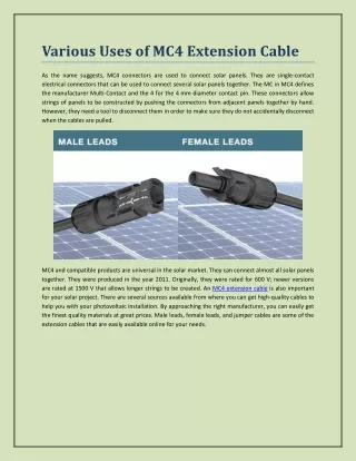 various uses of mc4 extension cable