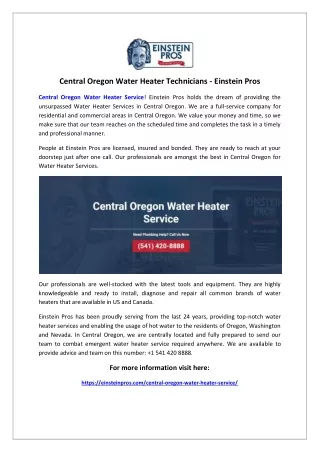 Central Oregon Water Heater Technicians - Einstein Pros