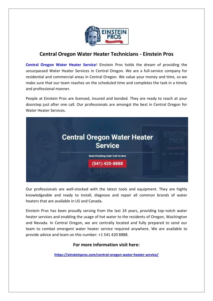 central oregon water heater technicians einstein